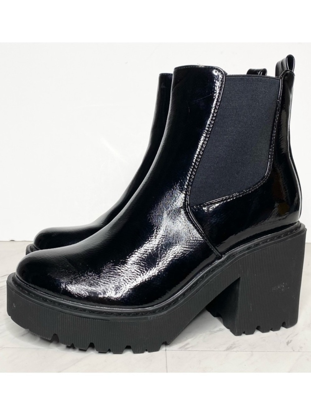 Topshop Bree Patent Black Heeled Chelsea Bootie 10.5 41